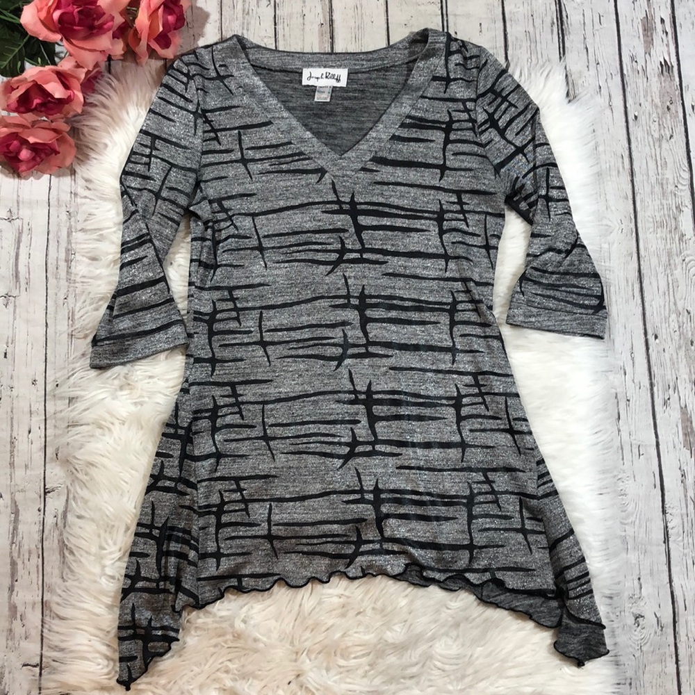 Joseph Ribkoff Shimmer Geometric Asymmetrical Top - Picture 3 of 11